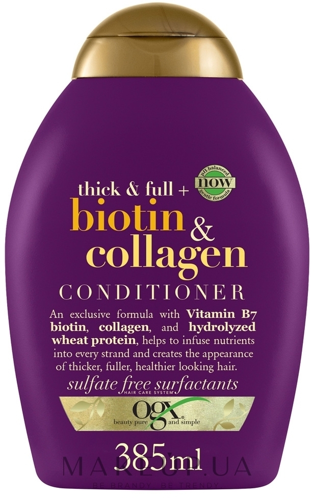 Кондиціонер для позбавленого об'єму та тонкого волосся з біотином та колагеном - OGX Thick & Full Biotin & Collagen Conditioner — фото 385ml