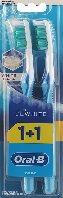 Набор зубных щеток, 40 средней жесткости, голубая+голубая - Oral-B Advantage 3D White 1+1 — фото N1