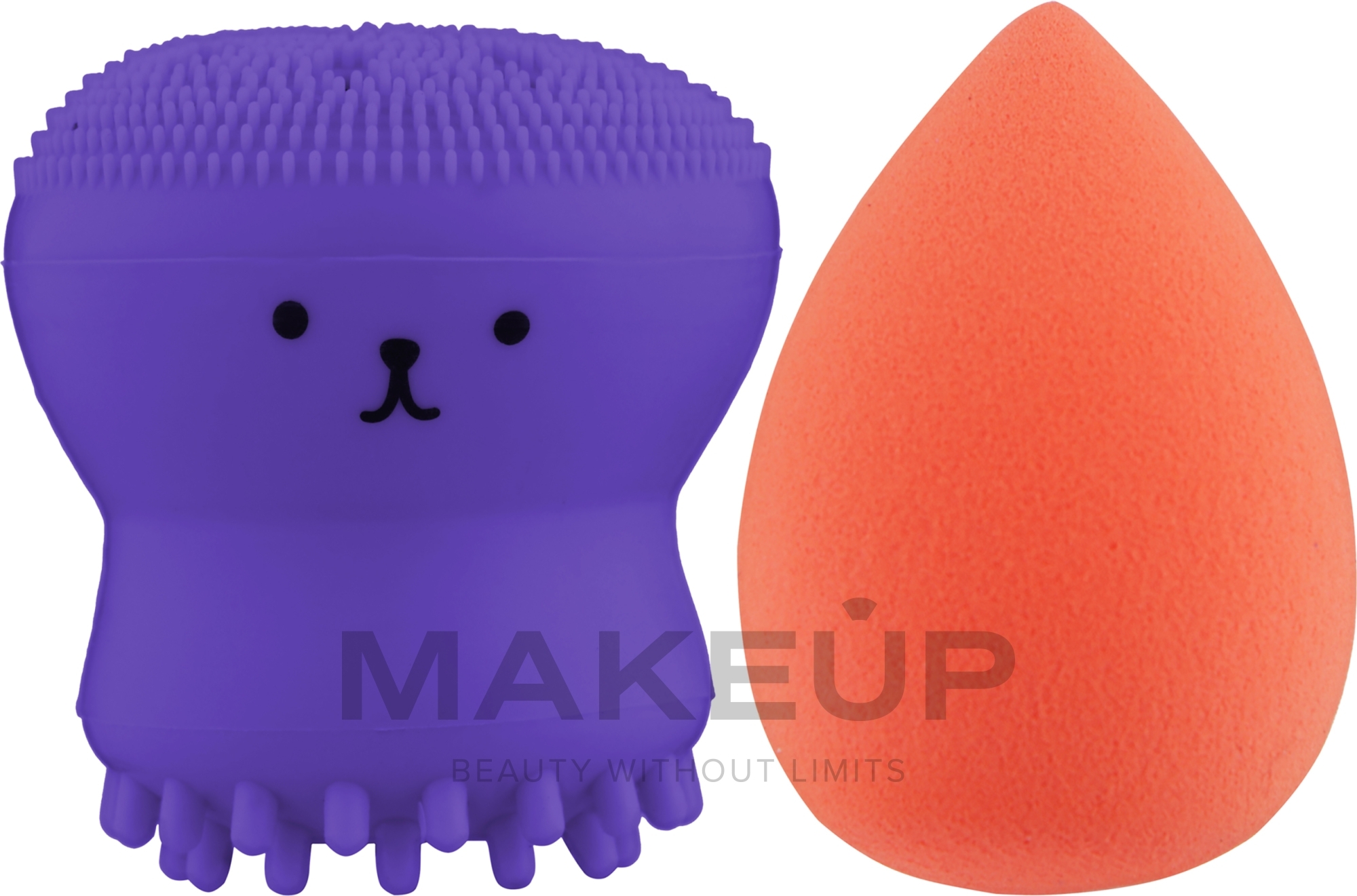 Набор спонжей для макияжа и умывания, 2 в 1, PF-51, фиолетовый + оранжевый - Puffic Fashion — фото 2шт