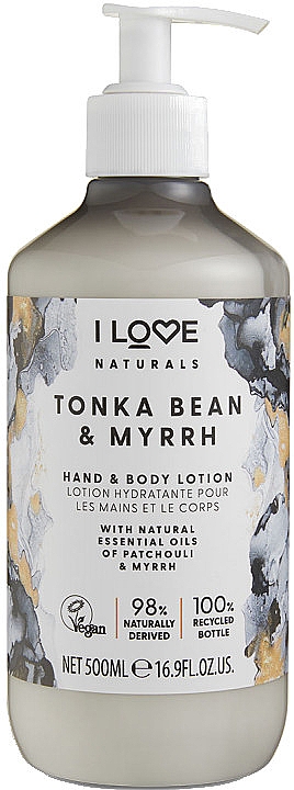 Зволожувальний лосьйон для рук і тіла "Боби тонка та мирра" - I Love Naturals Tonka Bean & Myrrh Hand & Body Lotion — фото N1