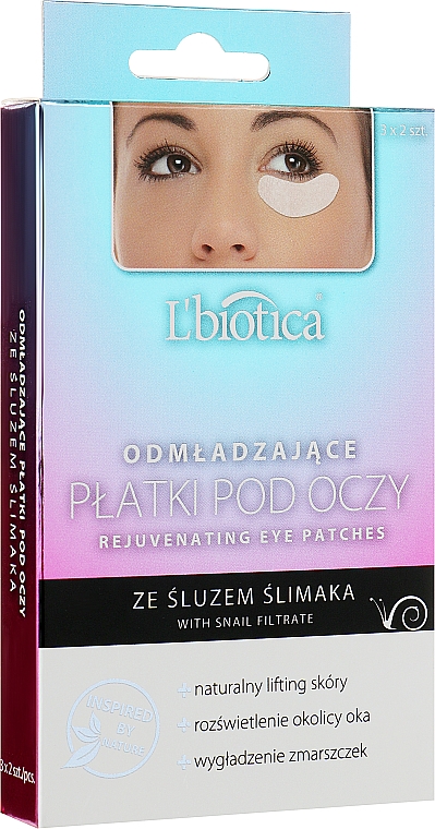 Подушечки для глаз с омолаживающей слизью улитки - L'biotica Hydrogel Eye Pads With Snail Slime Rejuvenating — фото N1