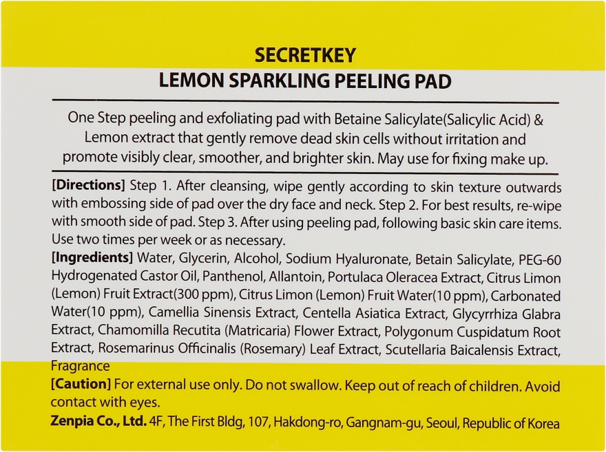 Диски ватні для пілінгу - Secret Key Lemon Sparkling Peeling Pad — фото N5