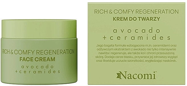 Крем для обличчя з авокадо та керамідами - Nacomi Rich & Comfy Regeneration Avocado + Ceramides Face Cream — фото N1