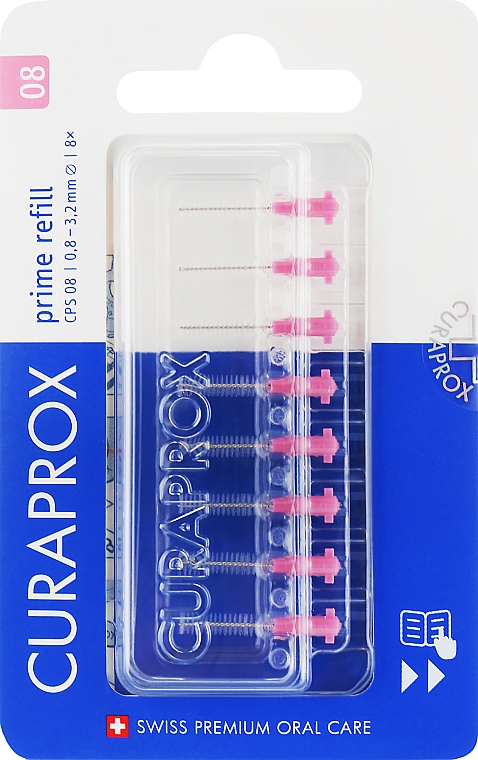 Набір йоржиків міжзубних "Prime Refill", CPS 0,8 -3,2 mm, без тримача, 8 шт., рожевий - Curaprox — фото N1