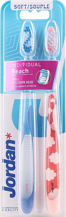Зубная щетка мягкая, розовая + синяя в полоску - Jordan Individual Reach Soft — фото N1