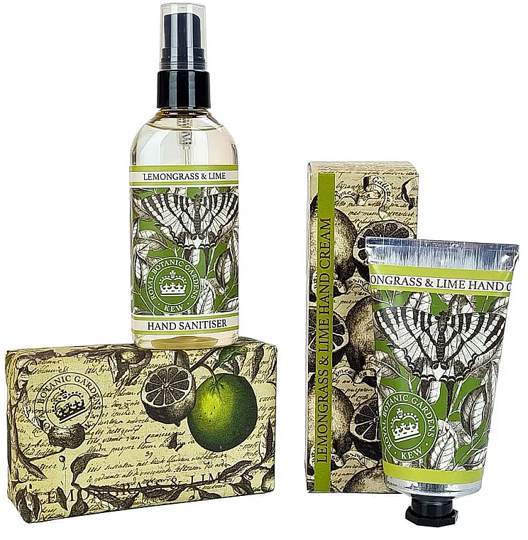 Набор - The English Soap Company Kew Gardens Lemongrass & Lime Hand Care Gift Box (soap/240g + h/cr/75ml + san/100ml) — фото N3
