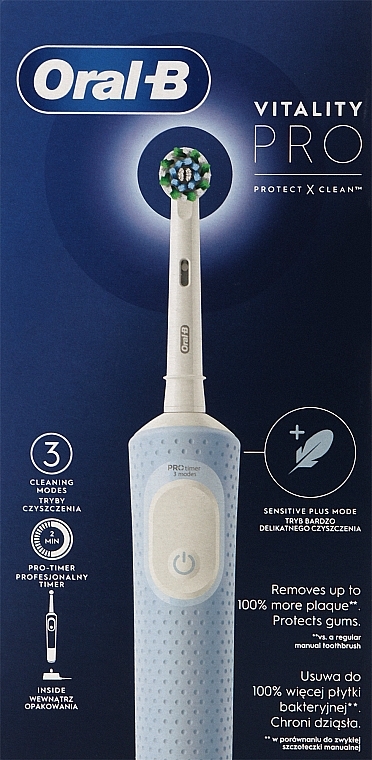 Электрическая зубная щетка, голубая - Oral-B Vitality Pro Protect X Clean Blue — фото N11