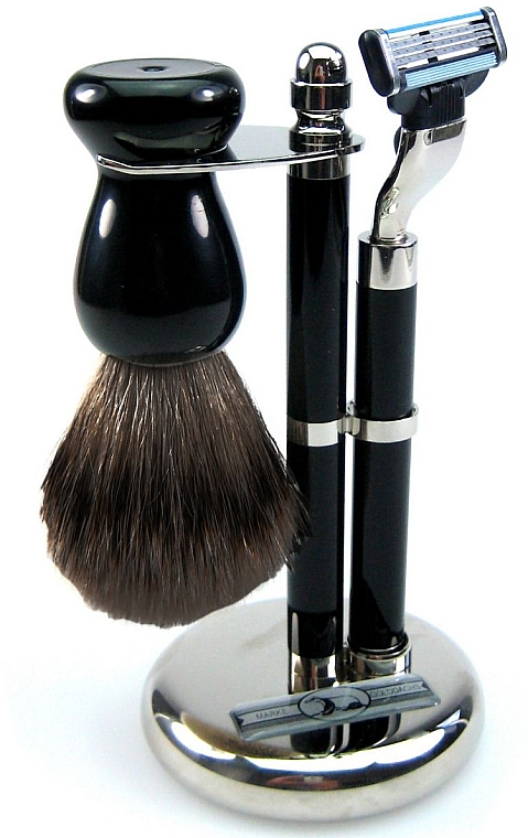 Набор для бритья - Golddachs Pure Badger, Mach3 Black Chrom (sh/brush + razor + stand) — фото N1