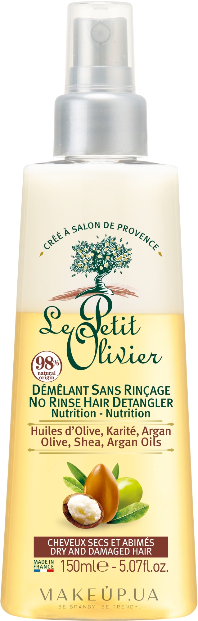 Цілющий спрей для сухого і пошкодженого волосся - Le Petit Olive Karite Argan Demelant Soins — фото 150ml