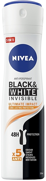 Дезодорант-антиперспирант "Черное и Белое. Невидимый" - NIVEA Black & White Invisible Ultimate Impact 5in1 Antyperspirant Spray — фото N1