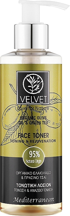Тонизирующий и омолаживающий тоник для лица - Velvet Love for Nature Organic Olive & Green Tea Face Toner — фото N1