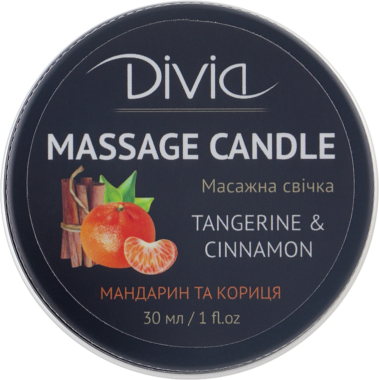 Свічка масажна для рук і тіла "Мандарин та кориця", Di1570 (30 мл) - Divia Massage Candle Hand & Body Tangerine & Cinnamon Di1570 (30 ml)