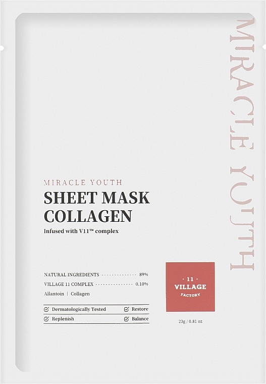 Тканинна маска для обличчя з колагеном - Village 11 Factory Miracle Youth Cleansing Sheet Mask Collagen — фото N1