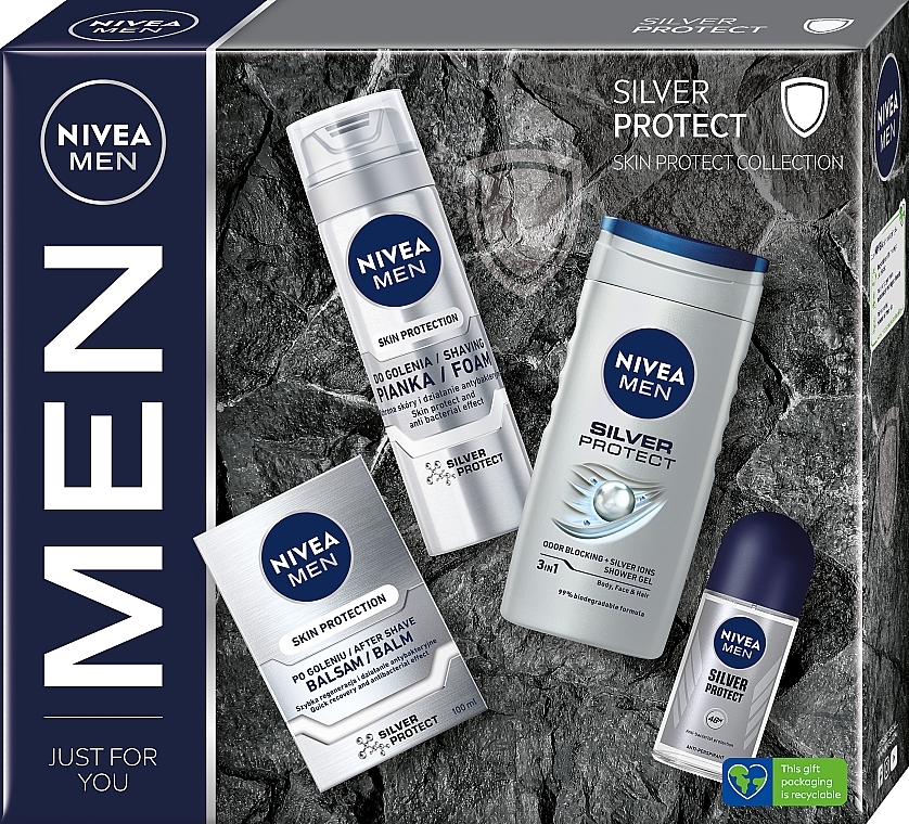 Набор - NIVEA MEN Silver Protect (foam/200ml + ash/balm/100ml + deo/50ml + sh/gel/250ml) — фото N1