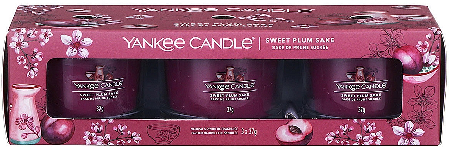 Набор ароматических свечей "Сладкое сливовое саке" - Yankee Candle Sweet Plum Sake (candle/3x37g) — фото N1