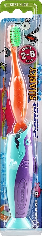Детская зубная щетка "Акула", оранжевая, бирюзово-фиолетовая - Pierrot Kids Sharky Soft — фото N2