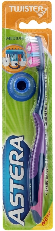 Зубна щітка середньої жорсткості, фіолетово-малинова - Astera Twister Toothbrush