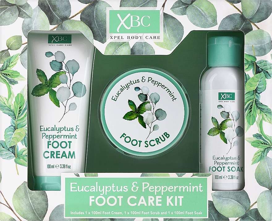 Набор - Xpel Eucalyptus & Peppermint Foot Care Kit (f/cr/100ml + f/scr/100ml + soak/100ml) — фото N1