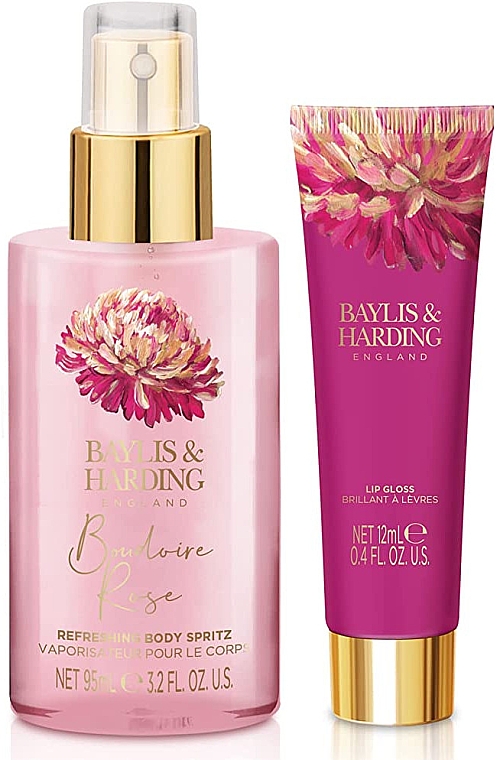 Набор - Baylis & Harding Boudoire Rose Luxury Instant Glam Set (b/spr/95ml + l/gloss/12ml) — фото N2