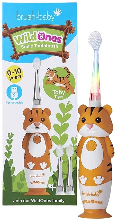 Электрическая зубная щетка - Brush-Baby WildOnes Tiger Kids Electric Rechargeable Toothbrush — фото N1