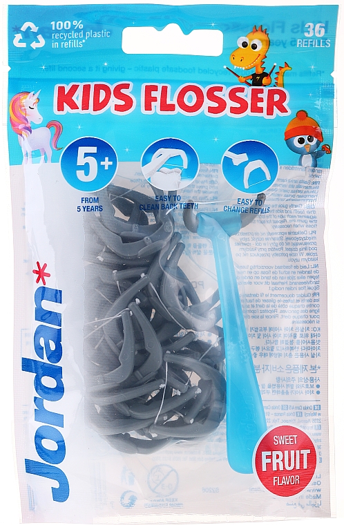 Набор, серо-голубой - Jordan Kids Flosser (floss/1pc + refils/36pcs)