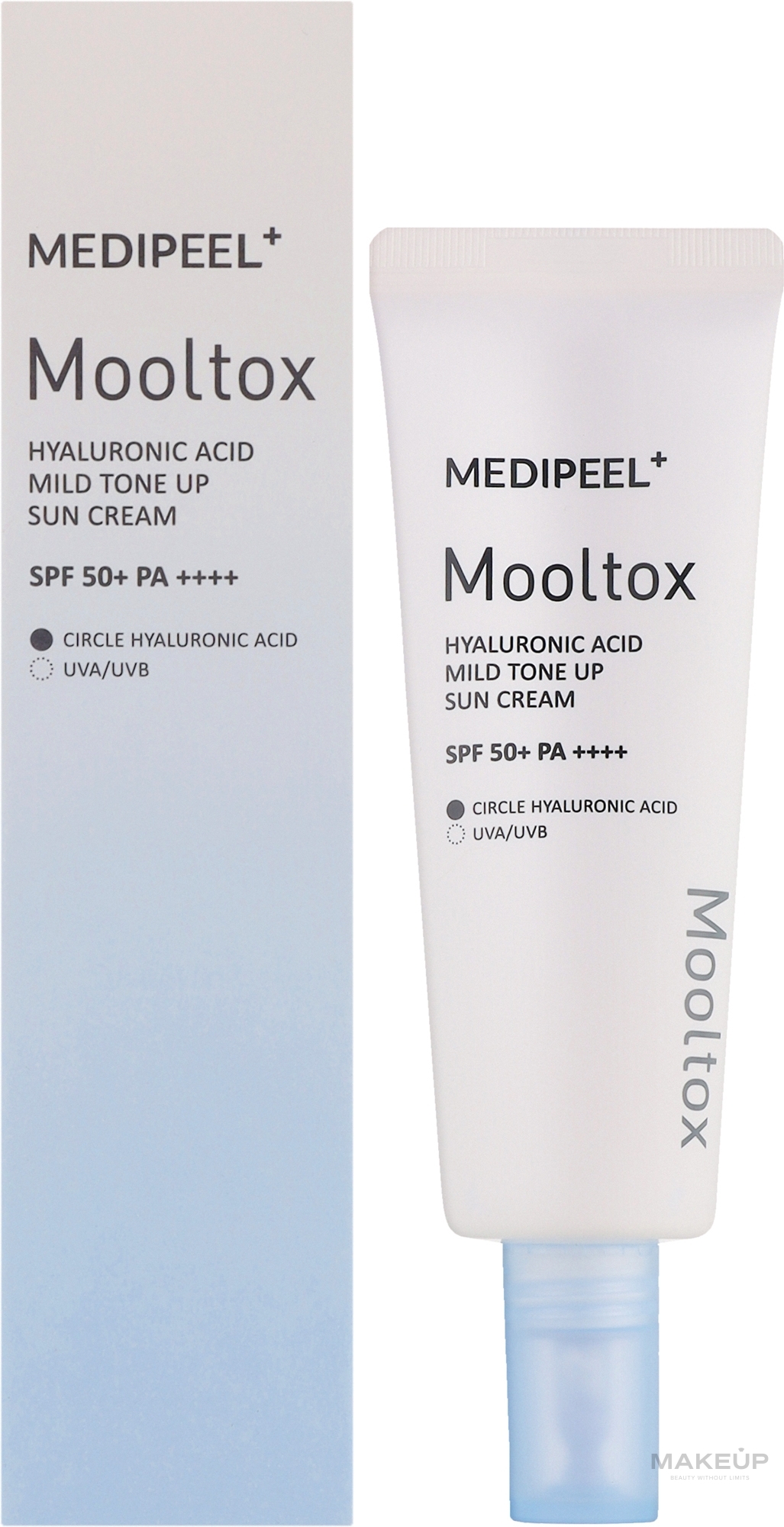 Сонцезахисний крем для обличчя - Medi Peel Hyaluronic Acid Mooltox Mild Tone Up Sun Cream SPF 50+ PA++++ — фото 50ml