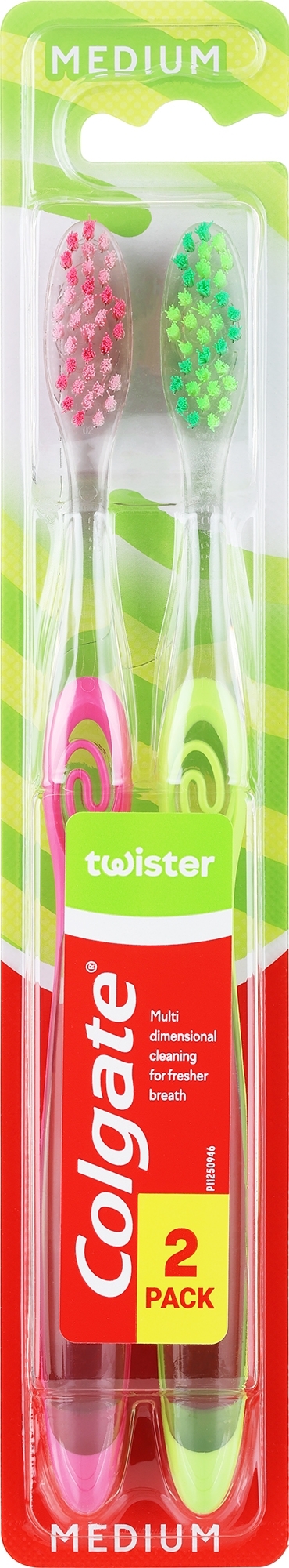 Зубная щетка "Twister", средняя, розовая + зеленая - Colgate Twister Medium — фото 2шт