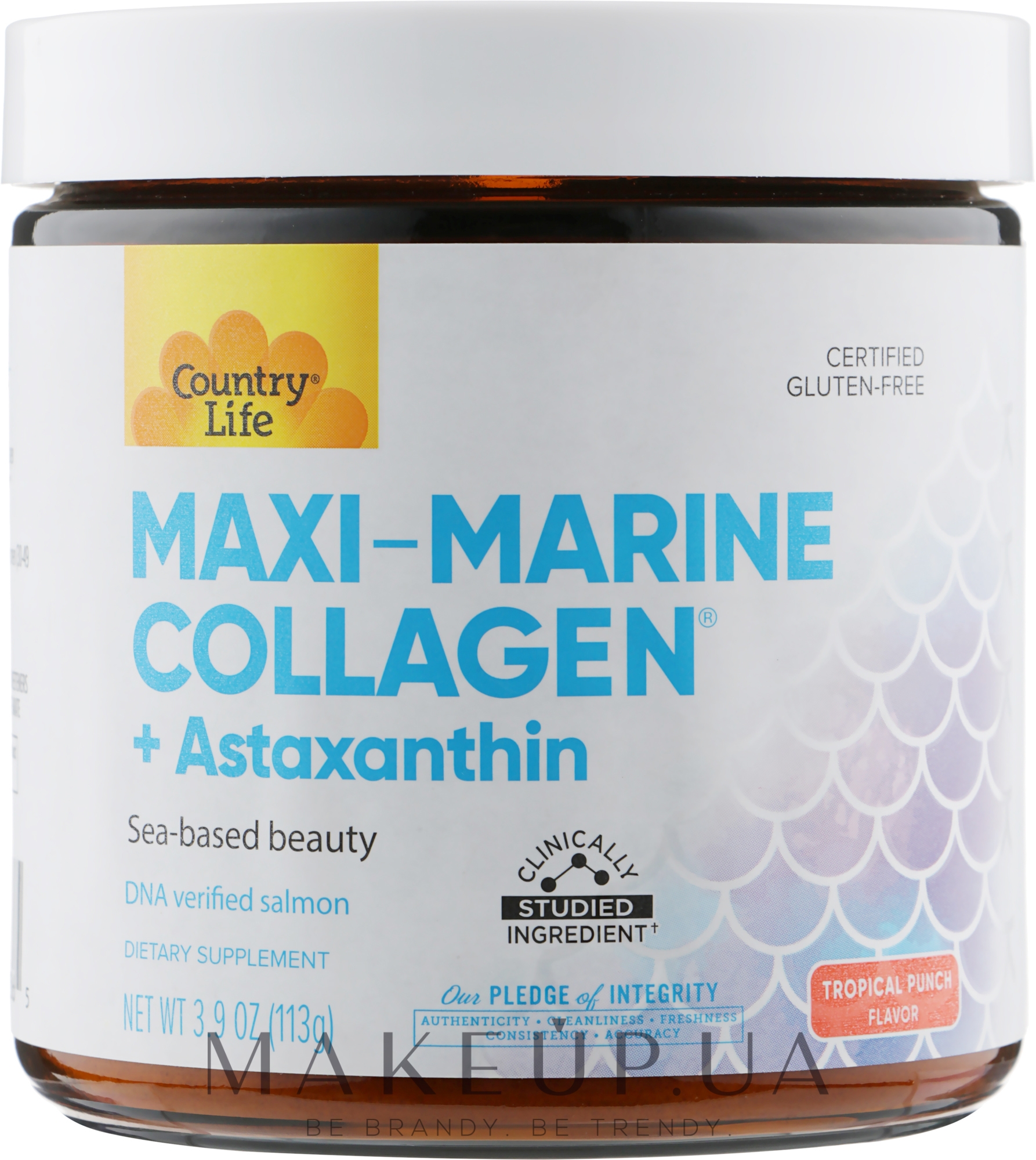 Натуральная добавка в порошке "Макси морской коллаген" - Country Life Maxi-Marine Collagen + Astaxanthin — фото 113g