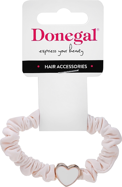 Резинка для волос, FA-5640, кремовая с сердечком - Donegal — фото N1