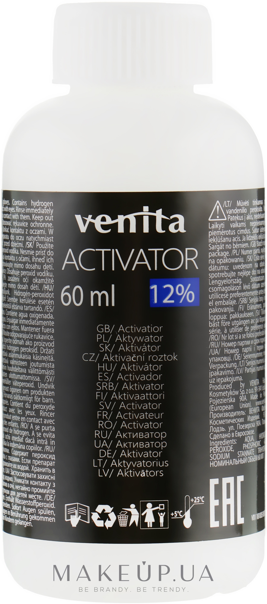Активатор освітлювача для волосся - Venita Platinum Lightener 12% Activator — фото 60ml