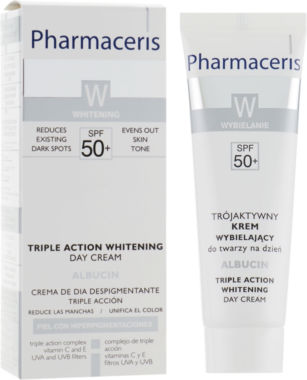 Отбеливающий крем тройного действия для лица - Pharmaceris W Albucin Triple Action Whitening Day Cream SPF50+ — фото N2