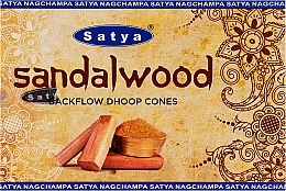 Стелющиеся дымные благовония конусы "Сандаловое дерево" - Satya Sandalwood Backflow Dhoop Cones — фото N1