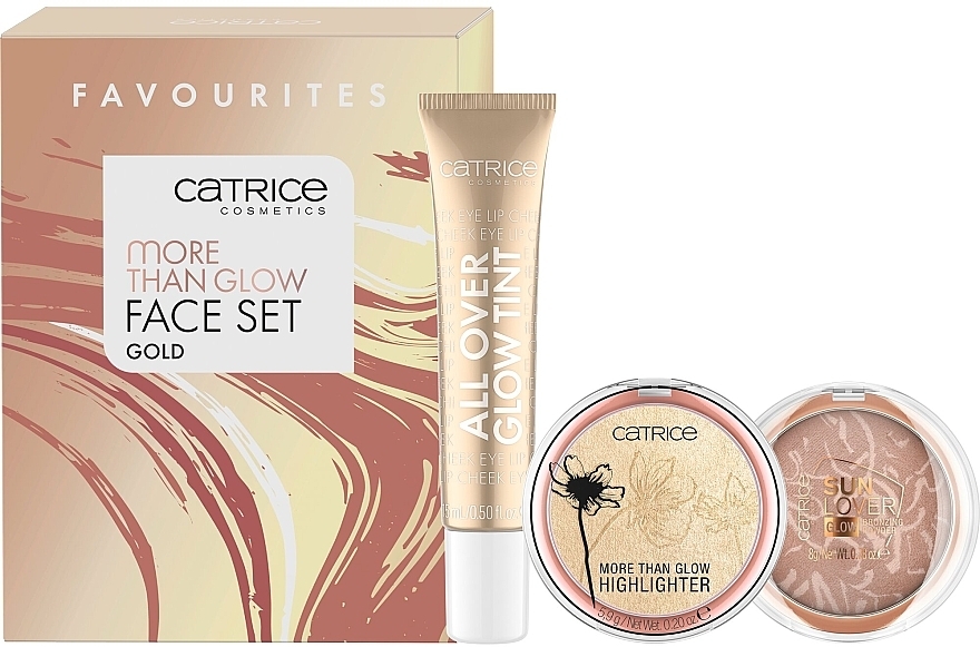 Набор для макияжа лица - Catrice More Than Glow Face Set Gold (highlighter/15ml + highlighter/5.9g + powder/8g) — фото N1