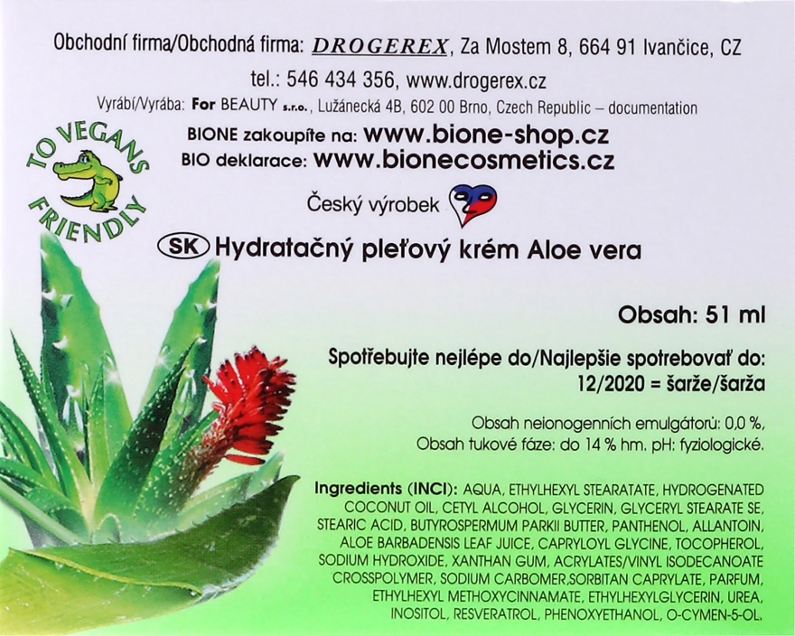 Крем для обличчя, зволожувальний - Bione Cosmetics Aloe Vera Hydrating Facial Cream With Panthenol And Ectoine — фото N3
