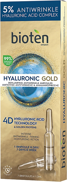Ампулы против морщин - Bioten Hyaluronic Gold Replumping Antiwrinkle Ampoules — фото N1