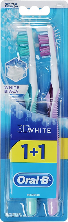Набір зубних щіток, 40 середньої жорсткості, зелений+фіолетовий - Oral-B Advantage 3D White 1+1