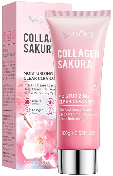 Пенка для лица с экстрактом сакуры - Sadoer Collagen Sakura Moisturizing Cleanser — фото N1