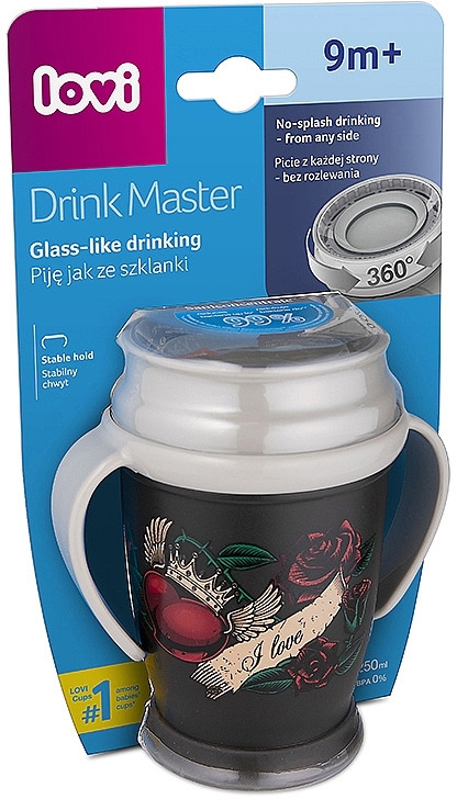 Кружка с ручками 360 "Drink Master I Love", 250 мл, 9+ мес., черная - Lovi — фото N2