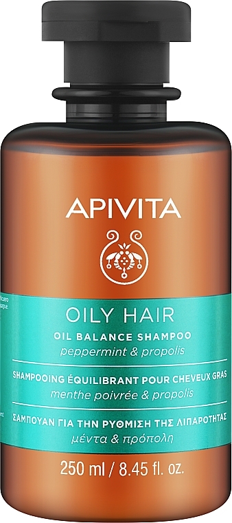 Шампунь для очень жирных волос с мятой и прополисом - Apivita Propoline Balancing Shampoo For Very Oily Hair — фото N1