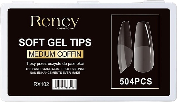 Тіпси для нігтів, акрилові, прозорі, 504 шт. - Reney Cosmetics Soft Gel Tips Medium Coffin RX-102 — фото N1