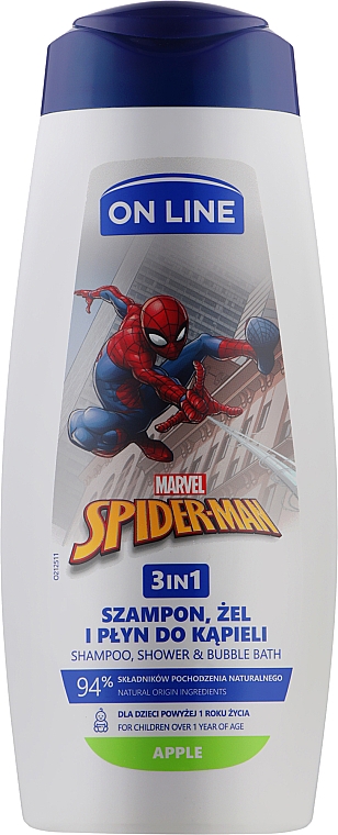Гель-шампунь і піна для ванни 3в1 з ароматом яблука - On Line Kids Disney Spiderman — фото N1