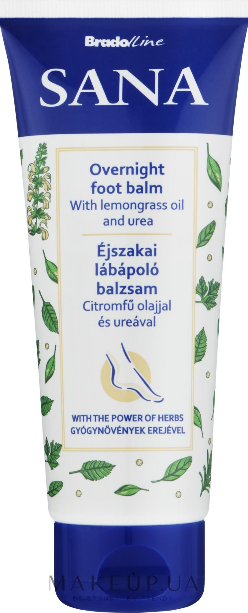 Нічний бальзам для ніг з олією лемонграсу та сечовиною - Bradoline Sana Overnight Foot Balm — фото 100ml