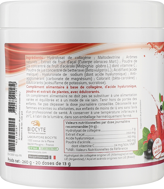 Диетическая добавка Biocyte на основе коллагена с витамином С и гиалуроновой кислотой в форме растворимого порошка со вкусом фруктов - Biocyte Collagen Max Superfruits — фото N2