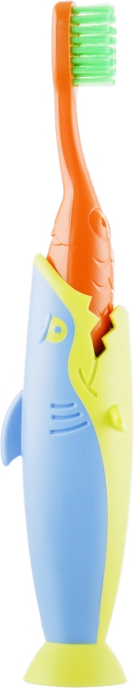 Набір дитячий "Акула", помаранчева щітка + салатово-синя акула + зелений чохол - Pierrot Kids Sharky Dental Kit (tbrsh/1шт. + tgel/25ml + press/1шт.) — фото N5