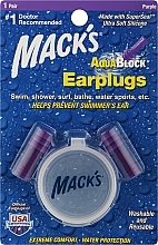 Беруші м'які #1112, захист від води, фіолетові - Mack's AquaBlock Earplugs — фото N1