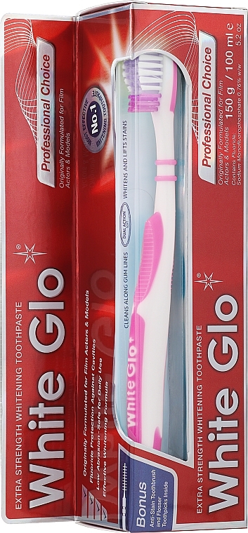 Набір "Вибір професіоналів", рожева щітка - White Glo Professional Choice Whitening Toothpaste (toothpaste/100ml + toothbrush) — фото N1