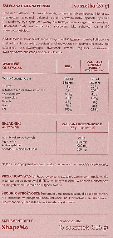 Живильний протеїновий коктейль зі смаком полуниці з вершками - HealthLabs ShapeMe — фото N3