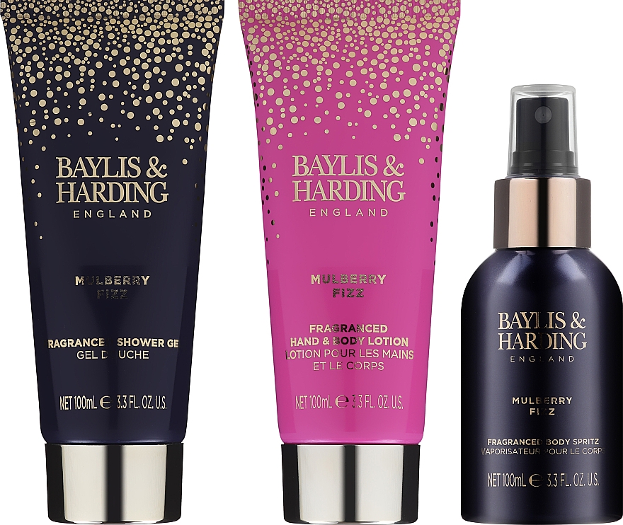 Набір - Baylis & Harding Mulberry Fizz Set (sh/gel/100ml + h/lot/100ml + b/mist/100ml + bag/1pcs) — фото N2