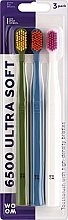 Набір зубних щіток, мікс кольорів, 3 шт. - Woom 6500 Ultra Soft — фото N1