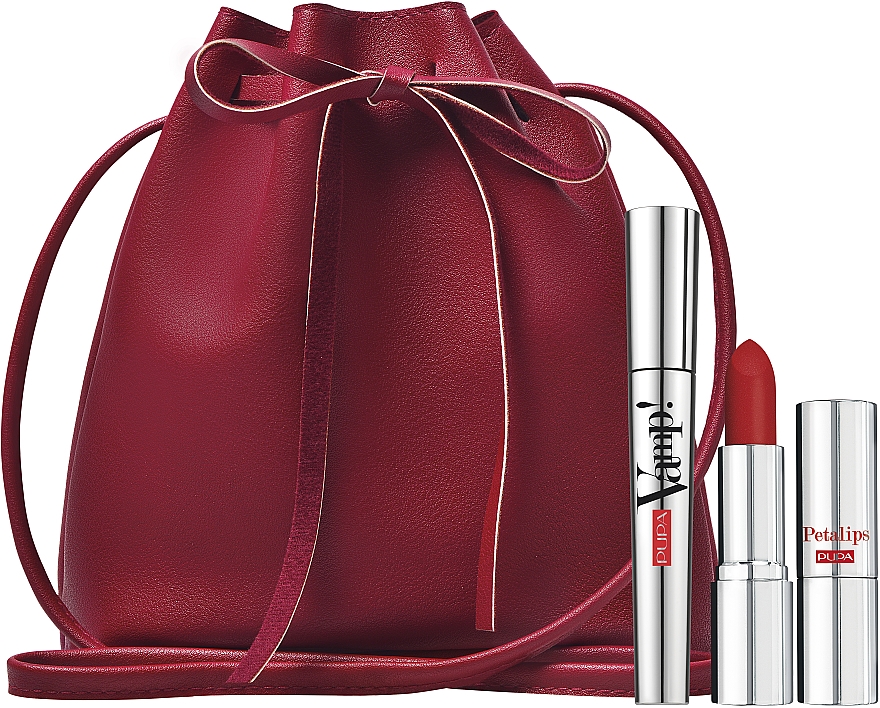 Набор - Pupa Vamp Volume & Petalips Soft Matte (mascara/9ml + lipstick/3.5g + bag) — фото N1